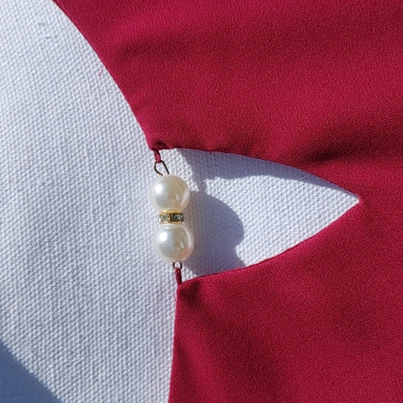 Maroon 3/4 bell sleeve pearl accent blouse - Picture 3 of 8